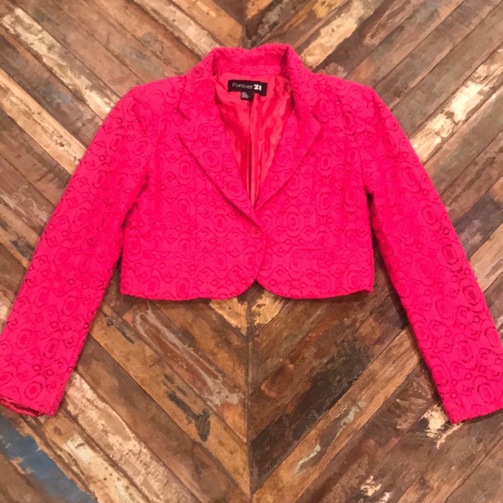 Pink Lace Cropped Blazer